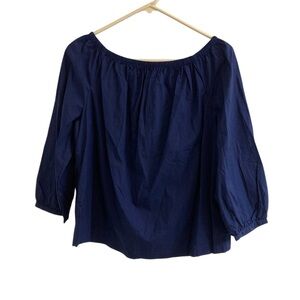 Gap Off Shoulder Top Size S Navy Blue Back Buttons Cotton NWT